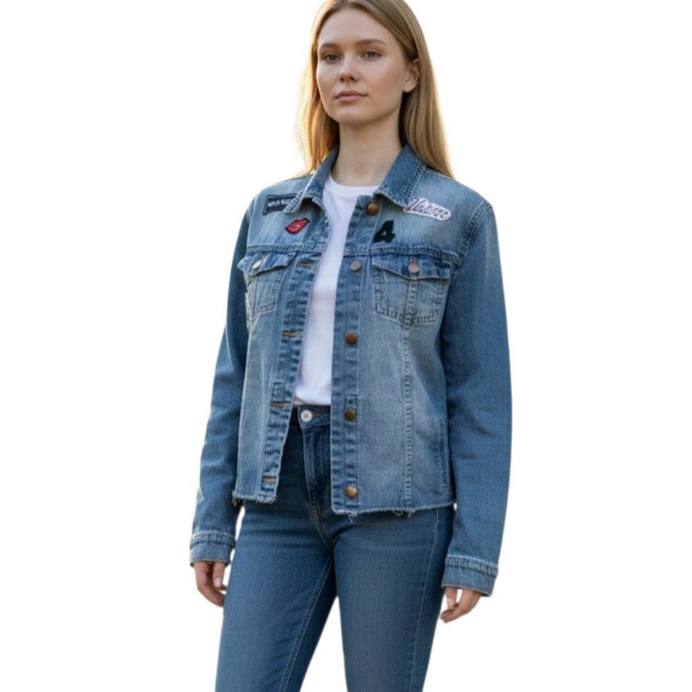 One Hart Light Wash Denim Jacket with Patch Details Sz.S EUC
